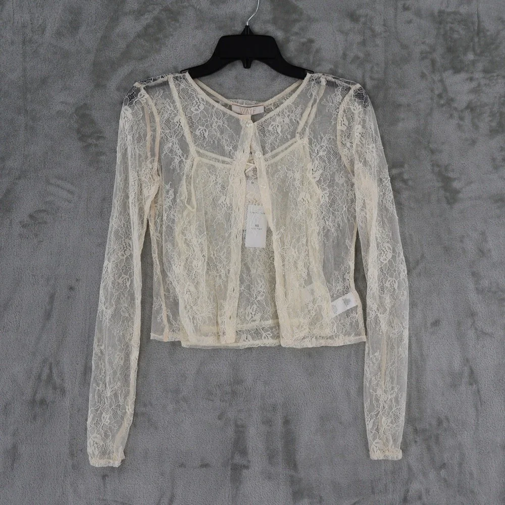 WAYF Penelope Lace Camisole Cardigan Set Womens‎ L Sheer Coquette Feminine NWT